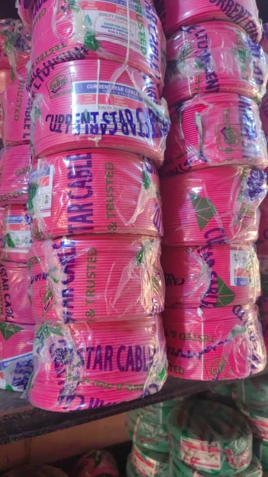 Current Star Cable wire coils in pink packaging