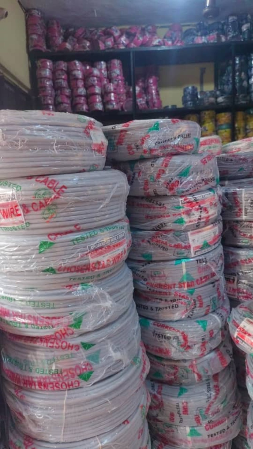 Electrical wire stock displayed at the shop