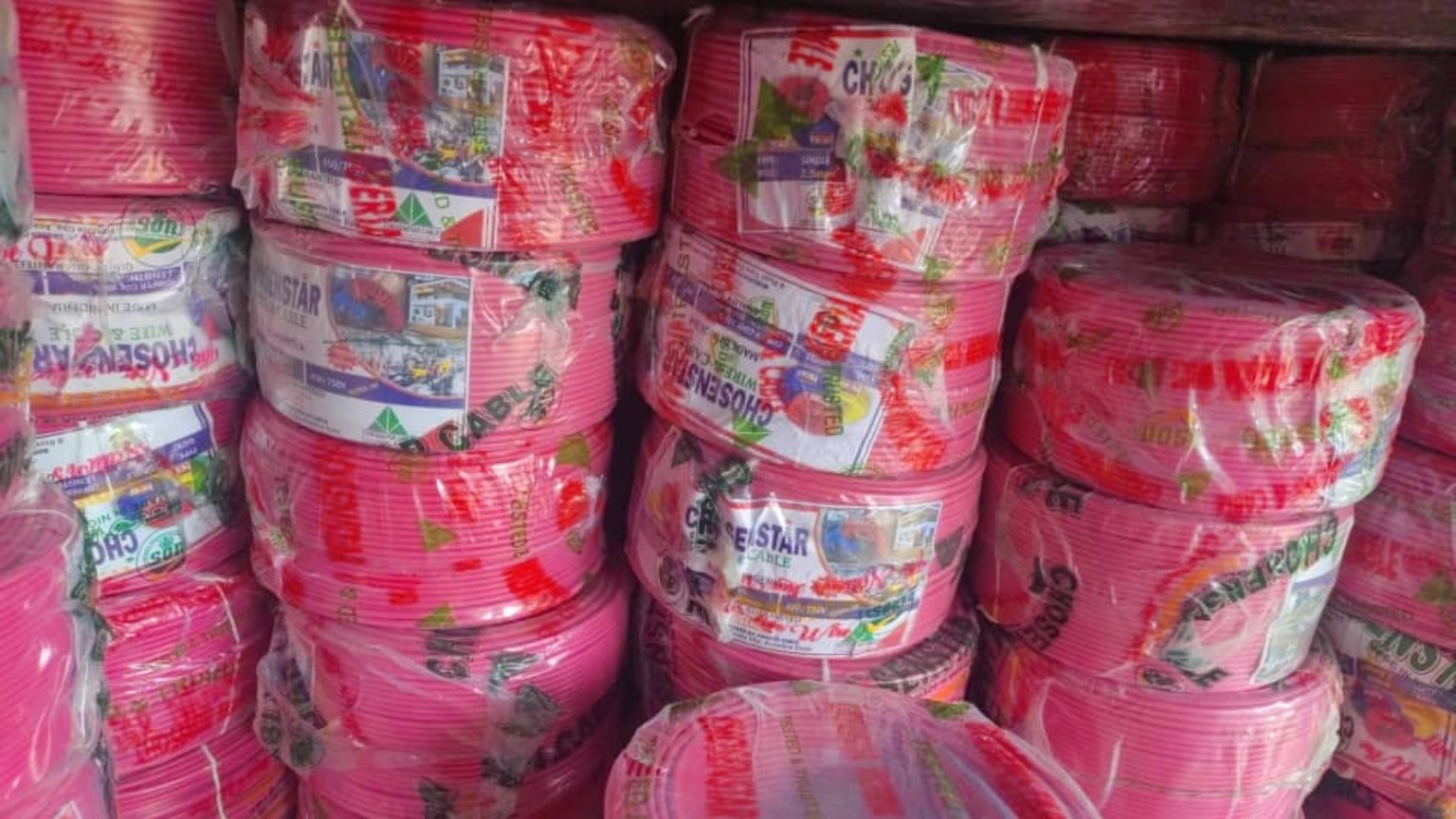 Electrical wire products stocked in a shop